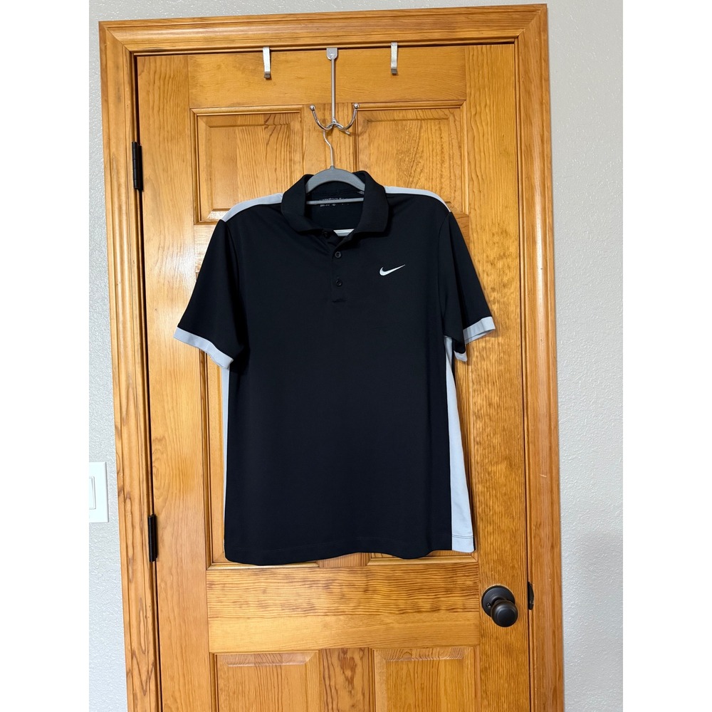 Nike Golf Dri-Fit Polo Shirt Mens Large Black Gray Short Sleeve Athletic